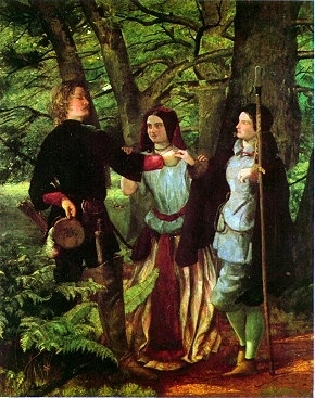"The Mock Marriage of Orlando and Rosalind." Painting by Walter Howell Deverell, 1853. Public domain.